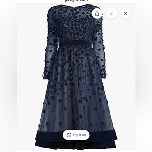 Mac Duggal Tea Length Gown, Midnight Blue sz 14